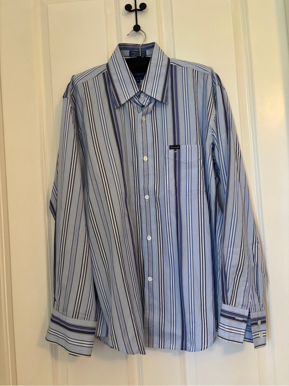 Faconnable - Men's Blue Multi-Stripe Button-Up Shirt. Size M. Longsleeved Cotton